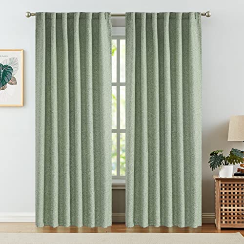 jinchan Faux Linen Curtains Sage Green 84 Inches Rod Pocket 2 Panels H544