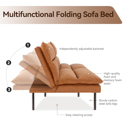Memory Foam Futon Sofa Bed Armless Sleeper Loveseat Convertible Couch, Dark Black R24533