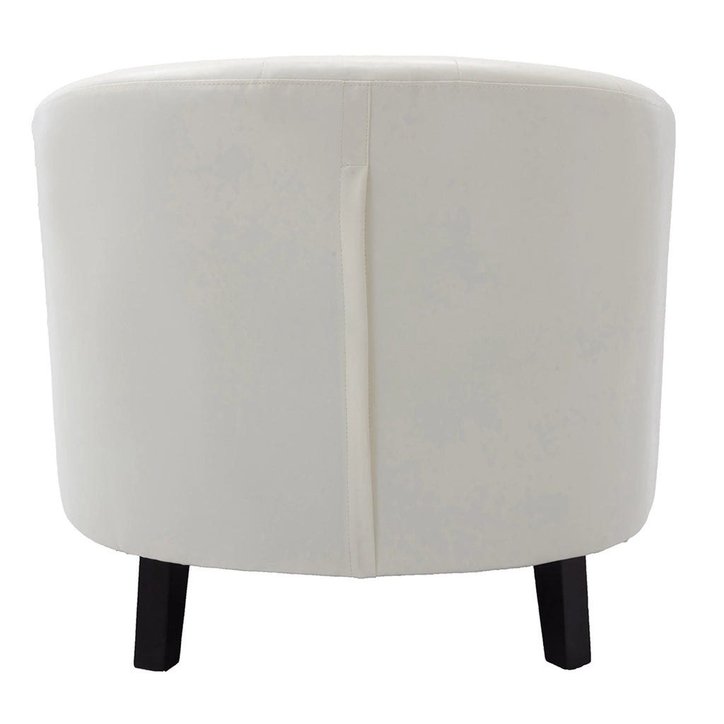 Barrel Accent Chair with Arms PU Leather and Solid Wood Legs, White Q31320