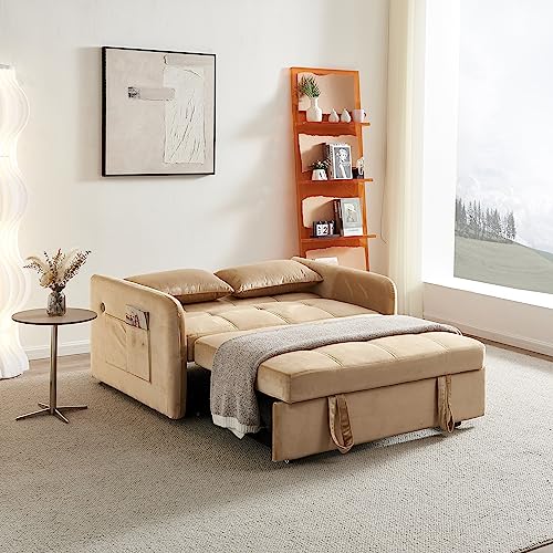 Convertible Sleeper Sofa Chair 3-in-1 Pull-Out Bed, Velvet Loveseat N7218