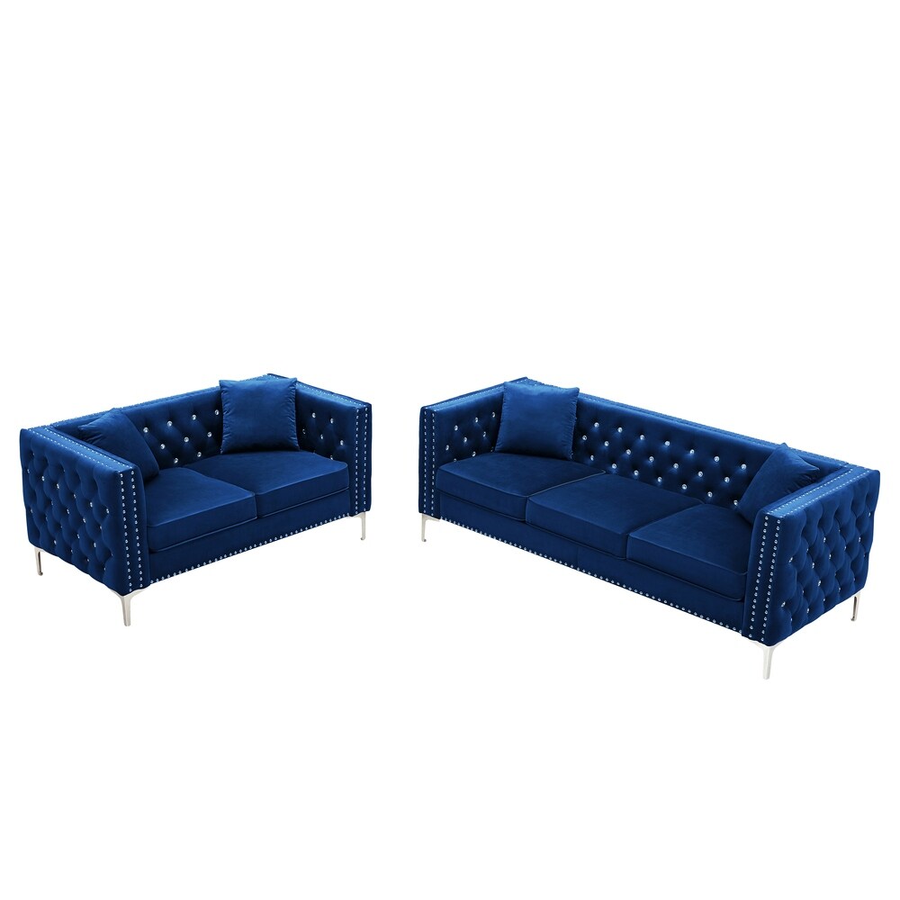 Modern 2 Piece Living Room Set Sofa and Loveseat Grey L77357