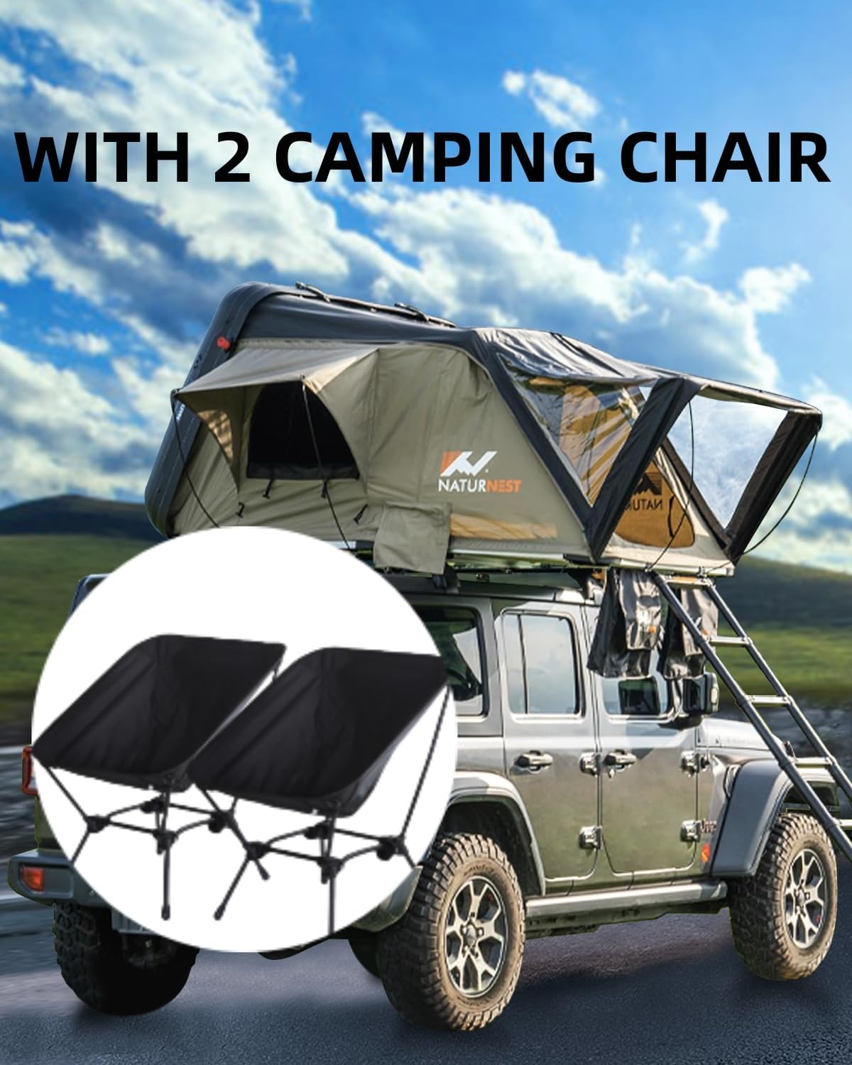 Naturnest Rooftop Tent Hard Shell with 2 Chairs for SUV Truck Van M286299