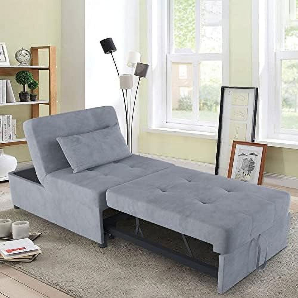 TJUNBOLIFE Velvet Convertible Sofa Bed 4-in-1 Folding Ottoman Lounge Chair F10104