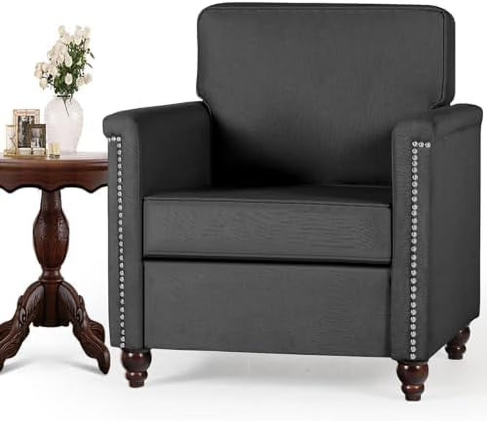 GEROBOOM Modern Living Room Chairs  Upholstered Linen Accent Chair  Mid Century Arm Chairs with  Design  Comfy Club Chair for Bedroom  Small Spaces  Reading  Beige