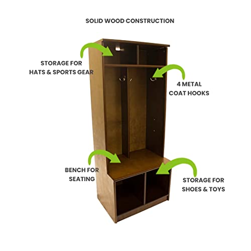 Little Partners Kids Wooden Locker, Two Cubby, 6 Compartment, Earl Grey X42216