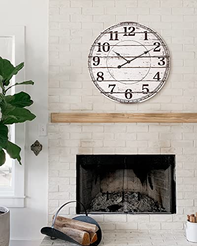 BEW 24 Inch Rustic Wooden Wall Clock for Living Room Decor A448478