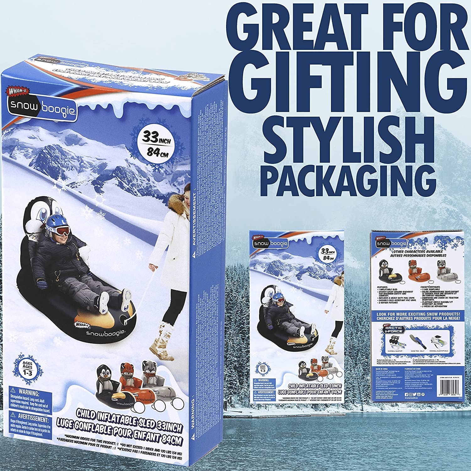 Snowboogie Child Inflatable Sled 33 Inch Single Rider with Soft Handles I19538