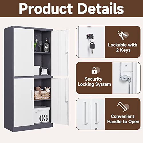 Locking Metal Garage Storage Cabinet, 72" Tall with 5 Shelves, Black F327