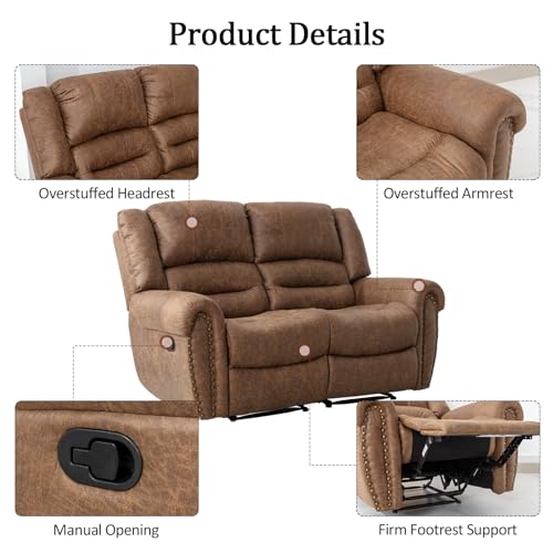CANMOV Manual Recliner Sofa Set 2 Pieces Living Room Furniture Nut Brown B218538