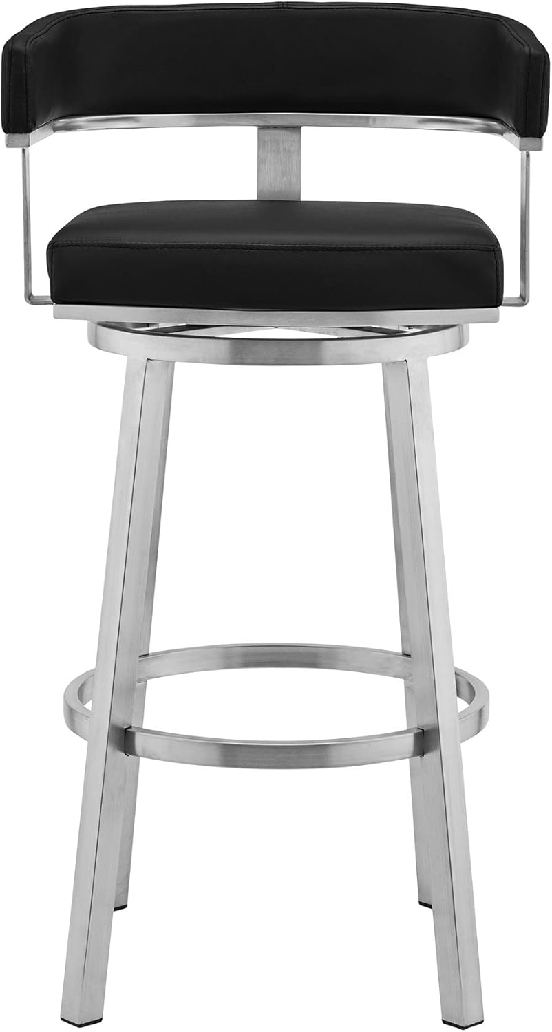 Armen Living Cohen 26" Black Faux Leather Swivel Bar Stool H286027