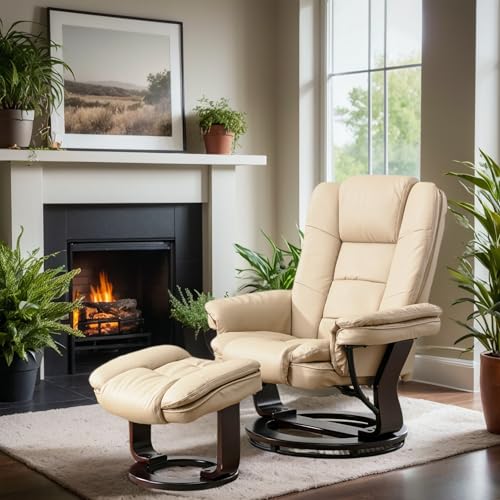 Swivel Recliner Chair with Ottoman Footrest, Beige N6547