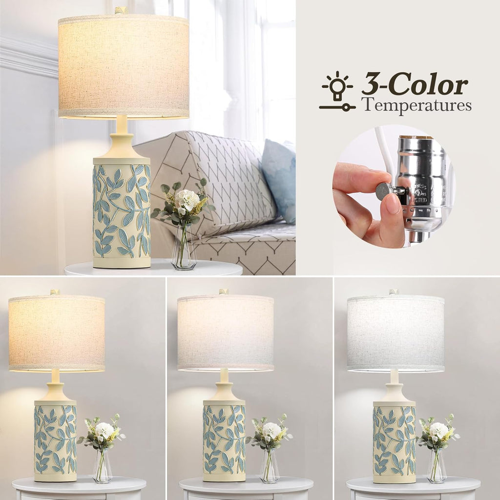 Farmhouse Table Lamps Set of 2, Rustic Bedside Lamps with 3 Color Temperatures, Bulbs Included Y40703