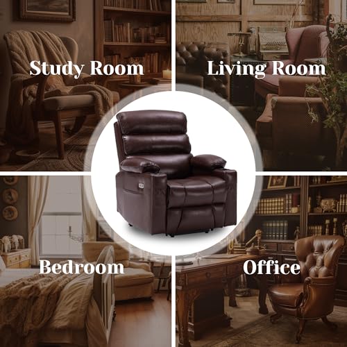 Lay Flat Power Lift Recliner Chair for Elderly, Dual Motor, Heat & Massage, Brown P4224