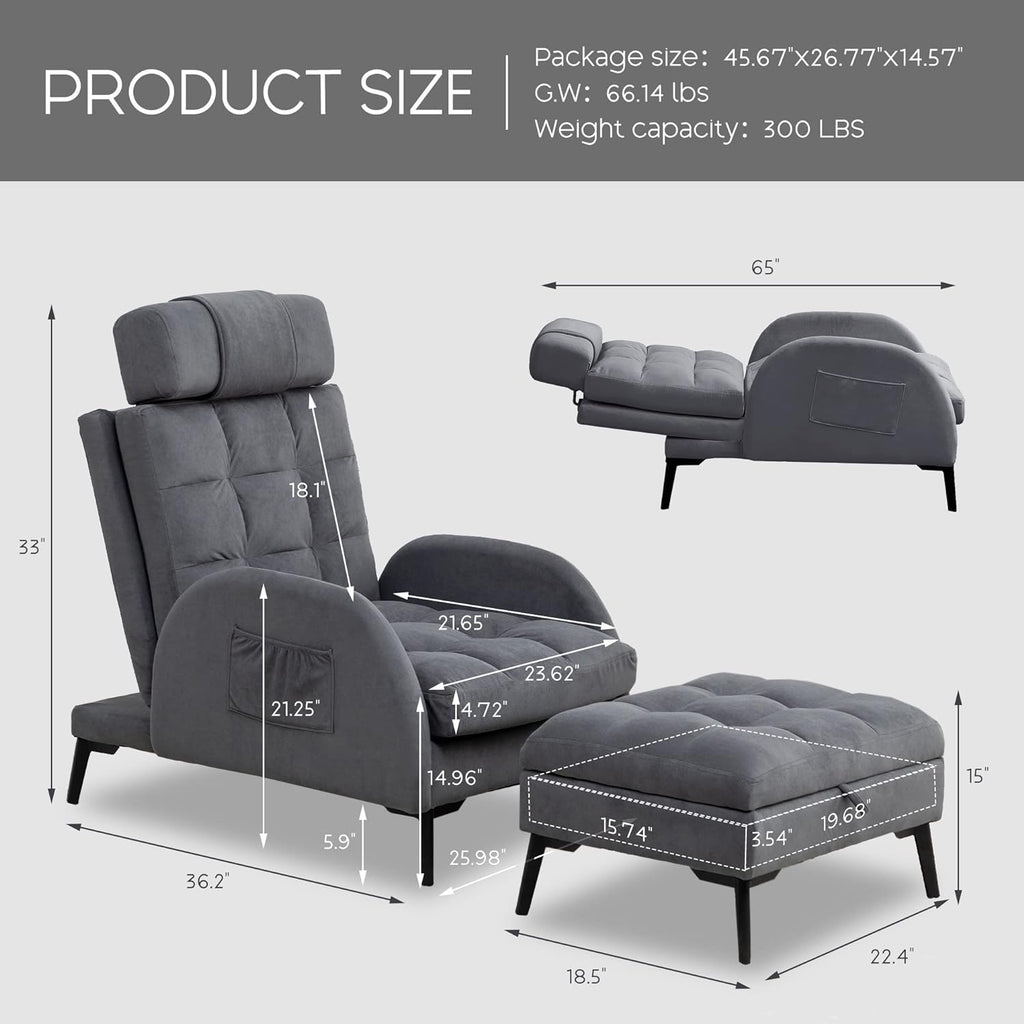 Accent Chair with Ottoman Velvet Lounge Arm Chair Dark Grey J30913