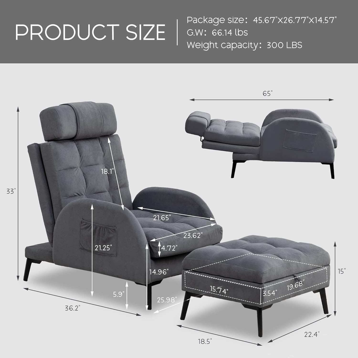 Accent Chair with Ottoman Velvet Lounge Arm Chair Dark Grey J30913