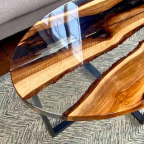 NAV KONST Customized Oval Epoxy Resin Solid Wood Dining Table 24"x12"x18" X117