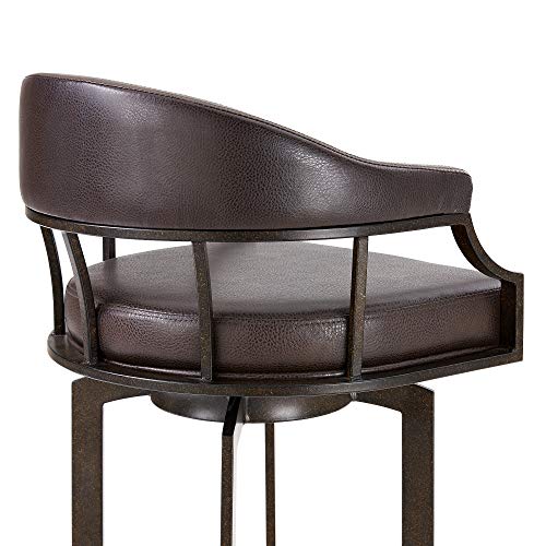 Armen Living Edy Faux Leather Swivel Barstool, 26" Counter Height, Brown F61823