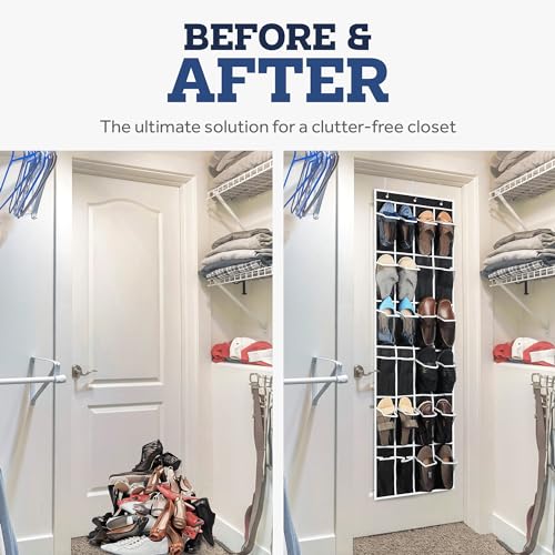 ZOBER Over The Door Shoe Organizer 3 Pack - 12 Mesh Pockets, White Q215158