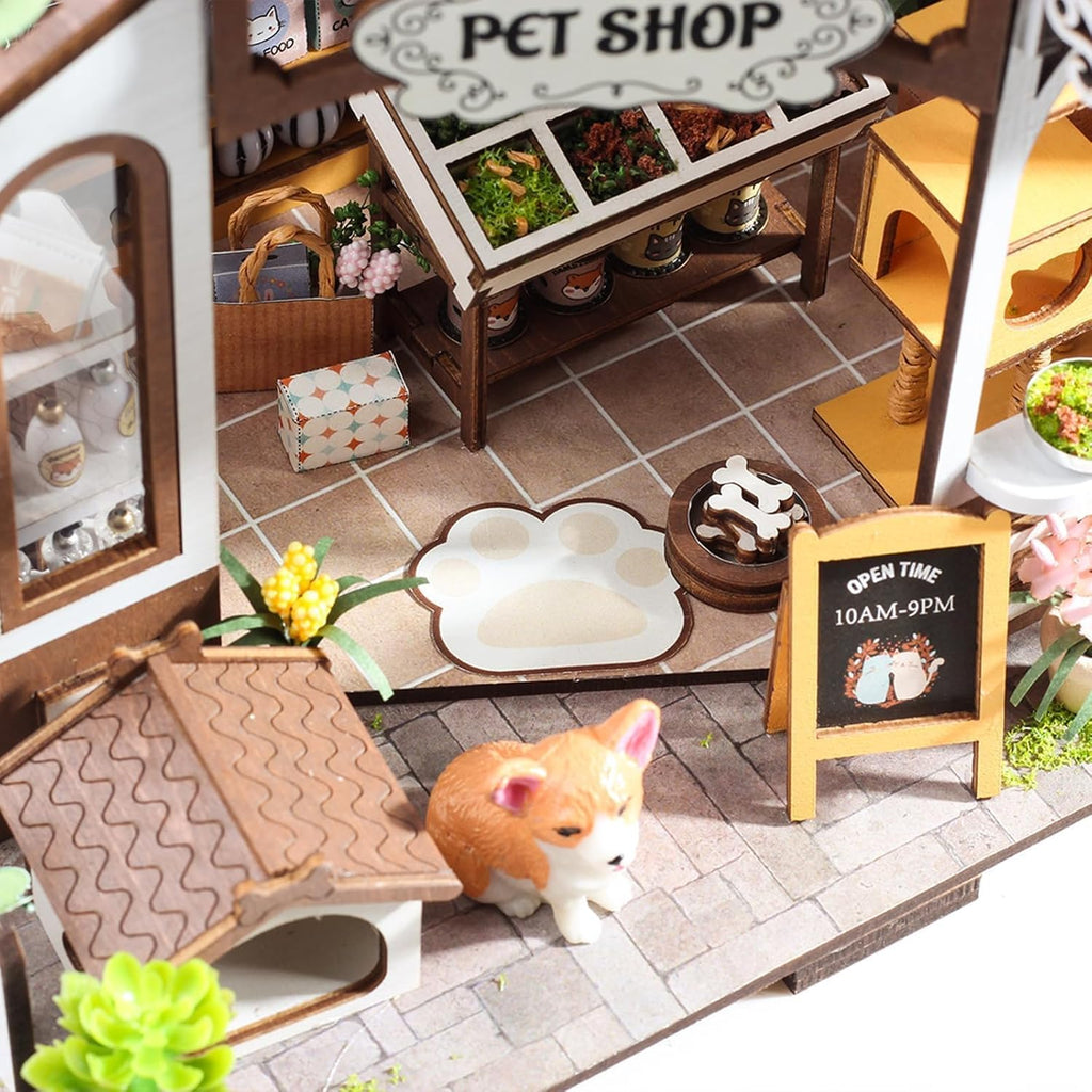 DIY Miniature House Kit 3D Wooden Pet Shop with Furniture and Light H355439