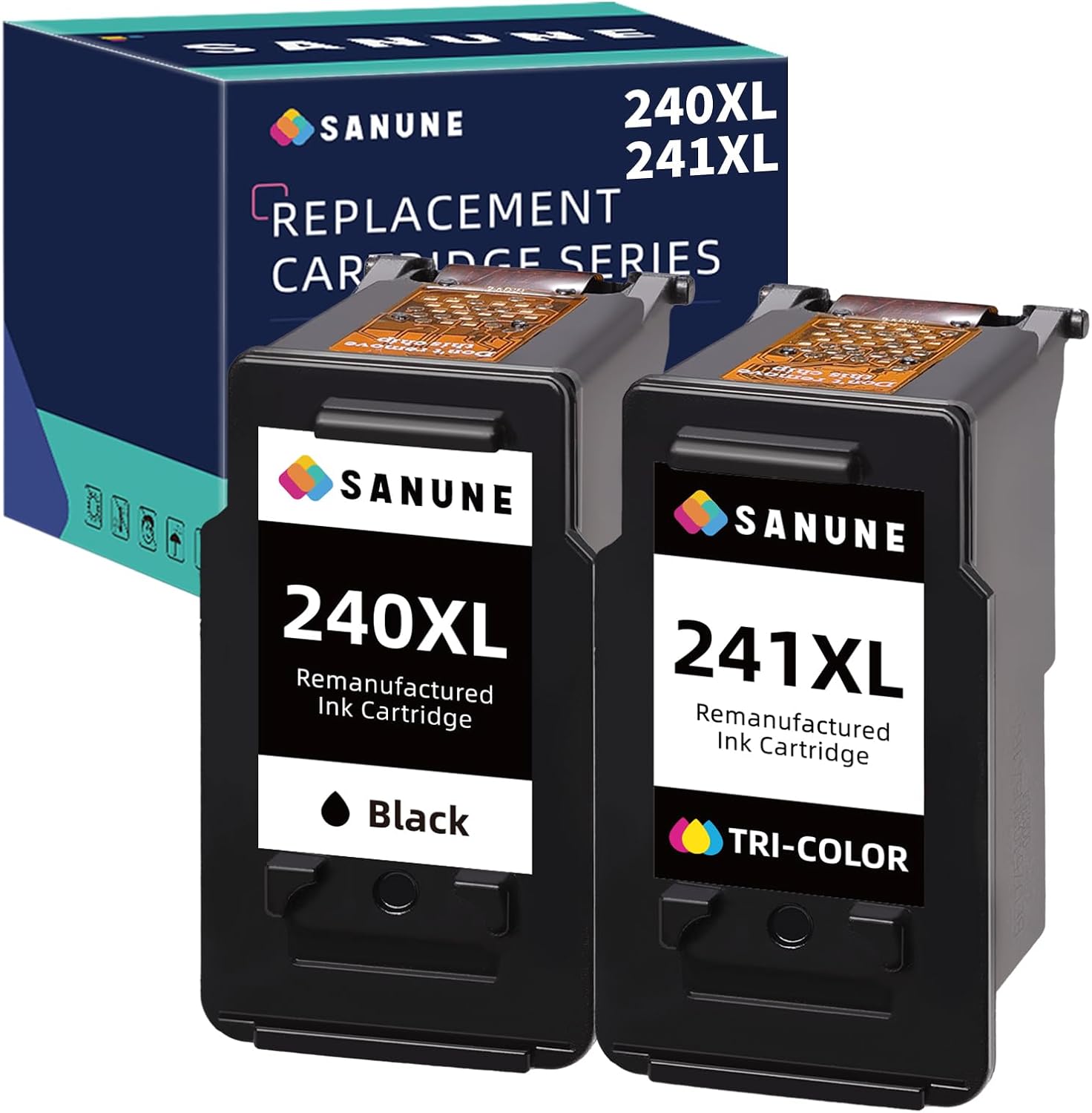 Remanufactured Ink Cartridge Replacement for Canon 240XL 241XL Combo Pack for MG3620 MG3600 MG3520 MG3222 TS5120 MX472 MX452 MX532 Canon Printer Ink 240 241 (1 Black, 1 Tri-Color)