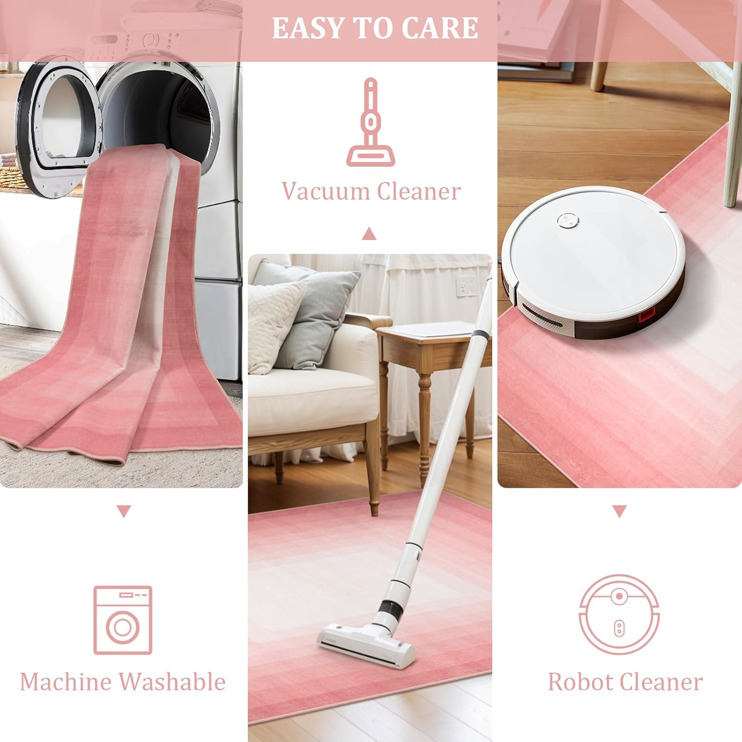 OJIA Pink Washable Area Rug 8x10 for Living Room Y133318