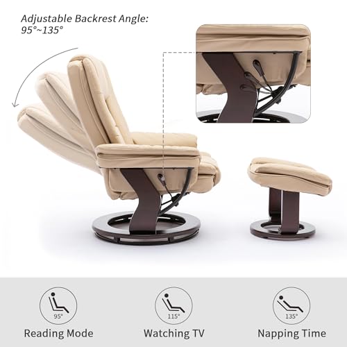 Swivel Recliner Chair with Ottoman Footrest, Beige N6547