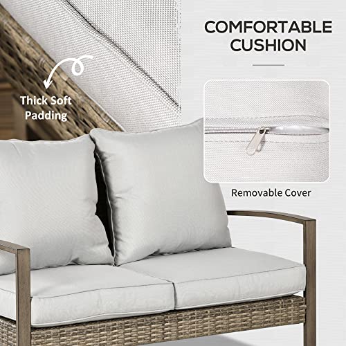 Outsunny 4 Piece Wicker Patio Furniture Set with Rocking Chairs, Loveseat, and Table T232