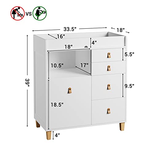 Baby Changing Table Dresser with Drawers & Shelf, White O5787