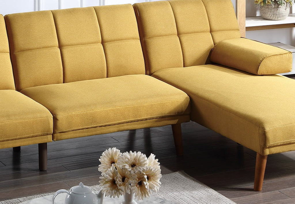 Convertible Sofa Bed Mustard Polyfiber Tufted Cushions X8523