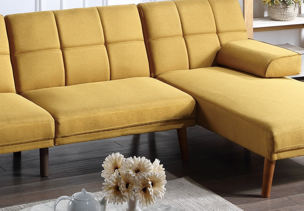 Convertible Sofa Bed Mustard Polyfiber Tufted Cushions X8523