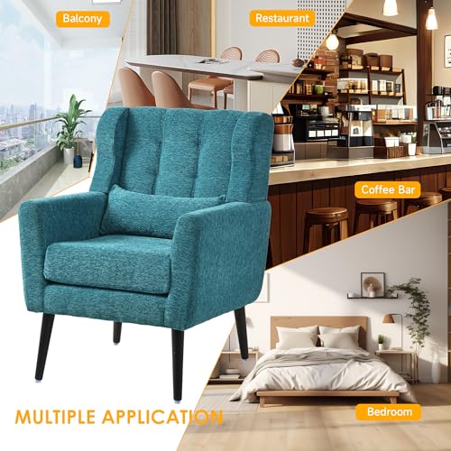 Modern Accent Chair Set of 2, Upholstered Chenille Fabric Armchair, Dark Blue Q75484