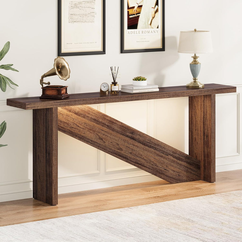 Console Table with LED Lights, 70.86" Long Sofa Table Behind Couch, Narrow Wood Entryway Table, Farmhouse Foyer Table, Industrial Console Table for Entryway, Living Room, Hallway, Rustic Brown