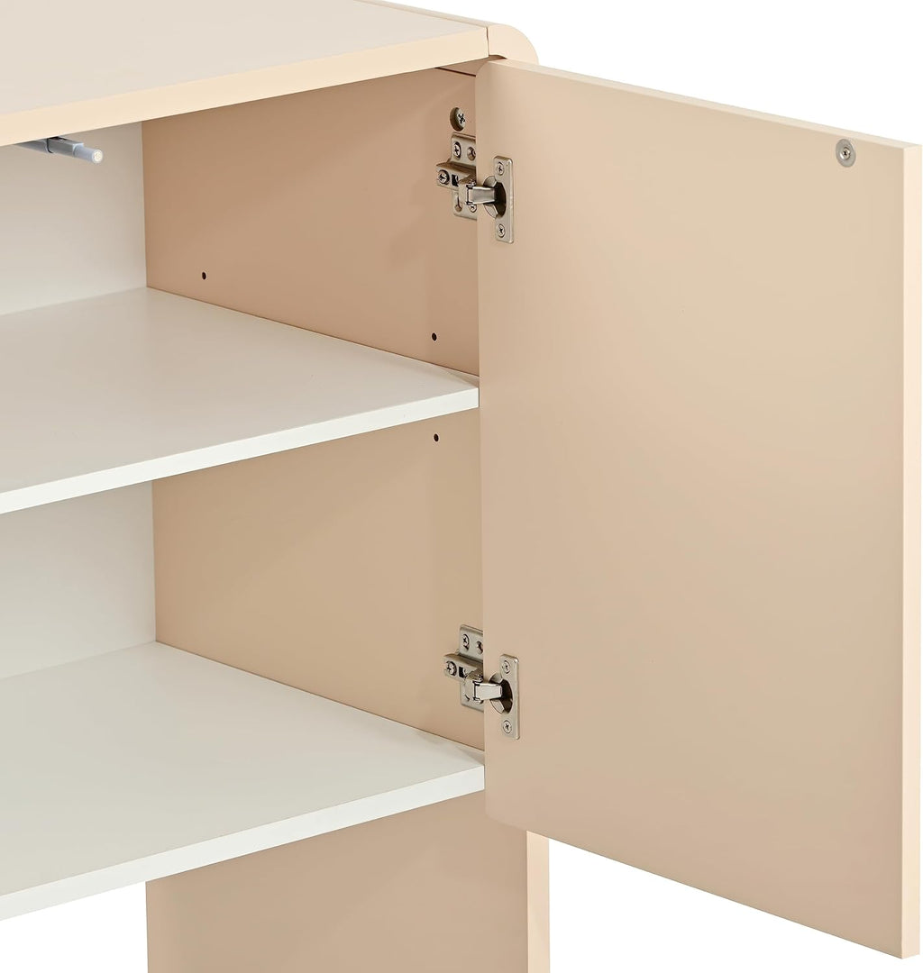 60" Storage Sideboard with 4 Doors, Adjustable Shelves, Apricot Cream Q7969