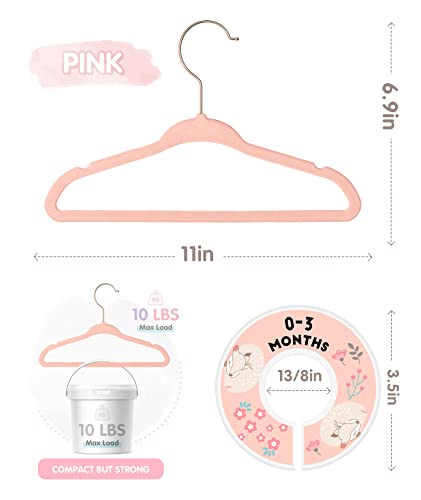 VIS'V 11 Inch Pink Velvet Kids Hangers with 6 Pcs Size Dividers, 30 Pack R91689