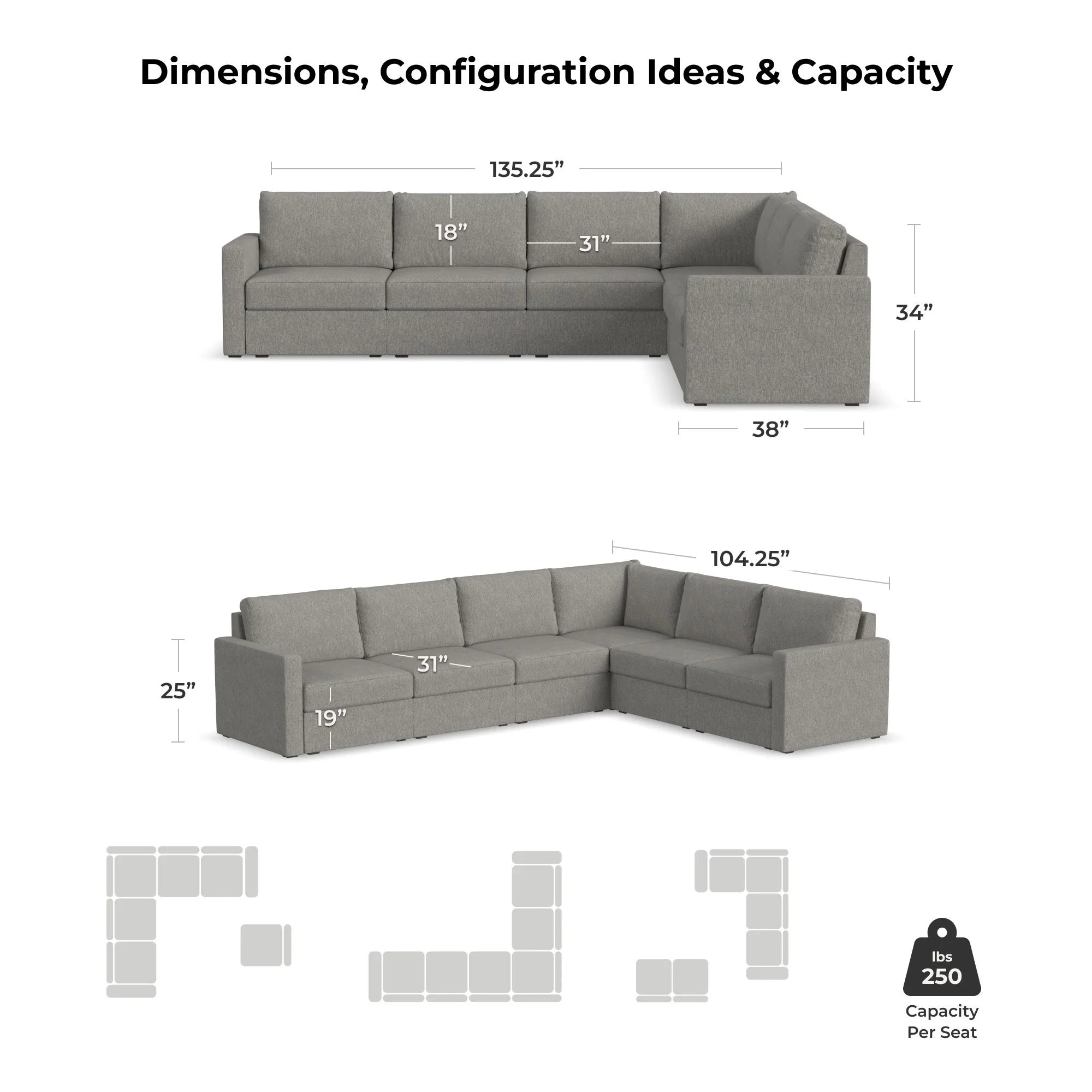 Flexsteel Flex 6-Seat Fabric Sectional in Gray T860