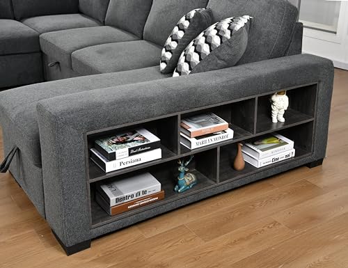 roomfitters 125'' U Shaped 7 Seat Sectional Sofa Couch with Storage, Light Gray J9659