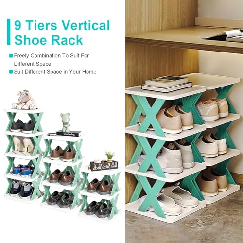 9 Tiers Vertical Narrow Shoe Rack, Free Standing Storage, Blue G580