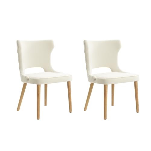 HULALA HOME Dining Chairs Set of 4, Upholstered Fabric Side Chair with Wood Legs, Ivory N925429