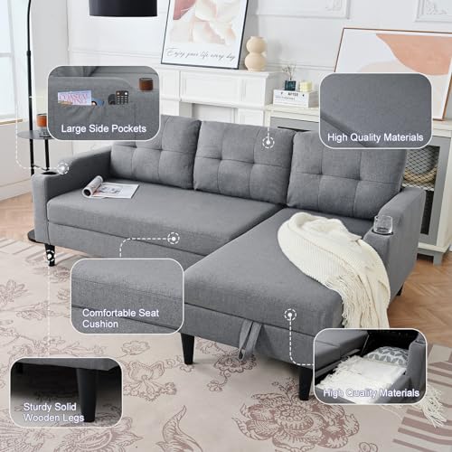 Modern Upholstered Pull Out Sleeper Sofa with Cup Holders, Brown W74223