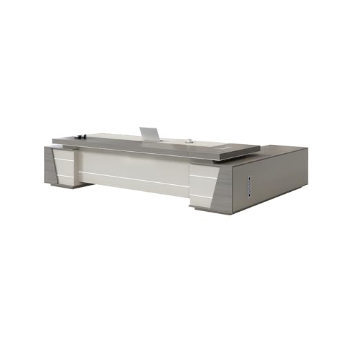Modern Gray L-Shaped Executive Desk with Cord Management, Modern Workstation Computer Desk with Side Cabinet, Large L-Shape Home Office Desk 71" L x 63" W x 29.5" H, Left Hand Return