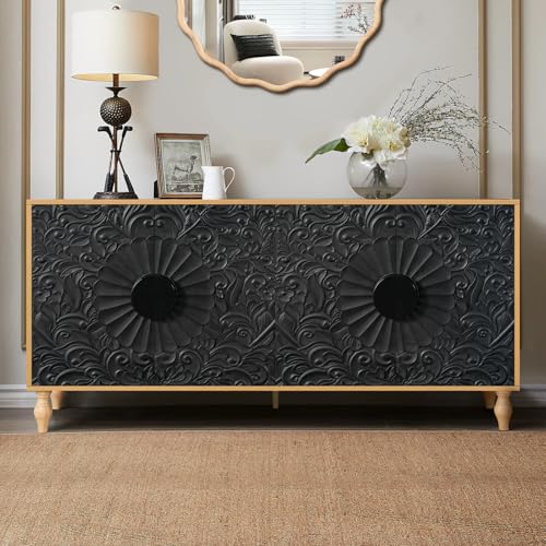 Carved Flower Sideboard Buffet Cabinet with Storage, 63" P1969