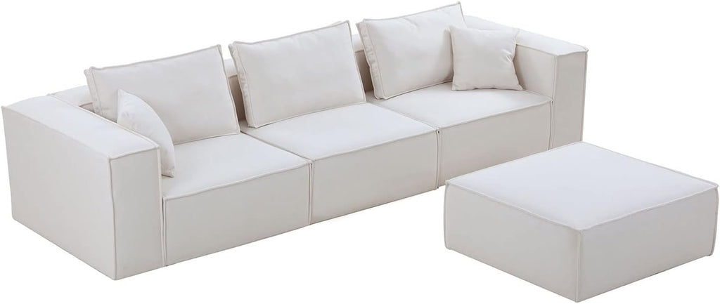 L Shaped Modular Sofa Couch with Ottoman, White Sectional Sofa with Reversible Chaise R587369