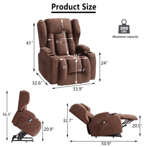 Power Lift Recliner Chair for Elderly with Massage and Heat, Velvet, USB Ports X3458