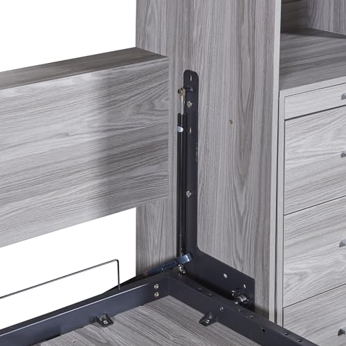 Solid Wood Full Size Murphy Bed with Shelves, Grey-FL4 K329579
