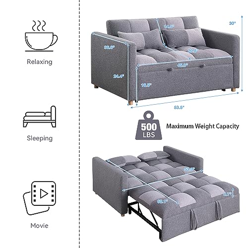 Loveseat Sleeper Sofa with Adjustable Backrest, Teddy Fabric Couch Bed (Brown) C96832