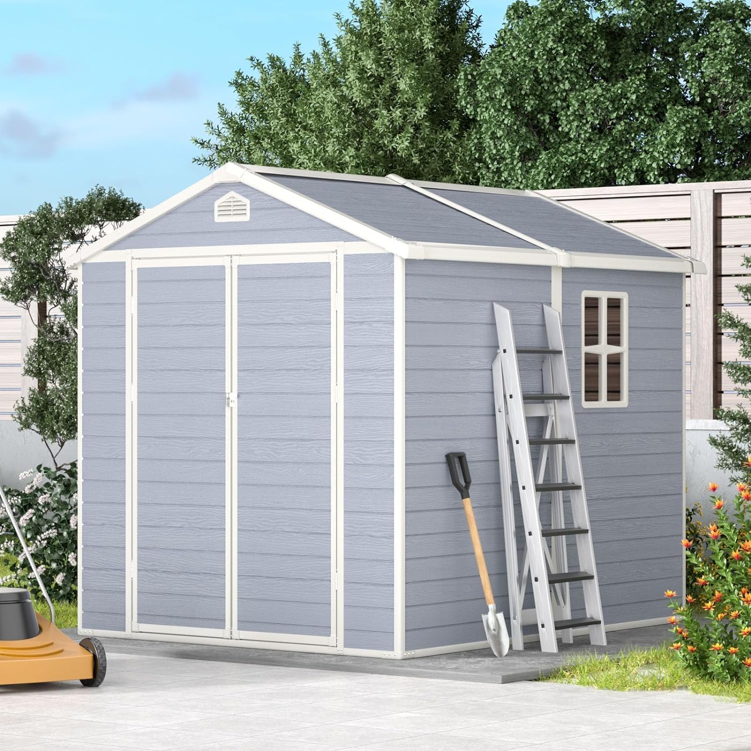 Aoxun 6'x8' Resin Outdoor Storage Shed for Backyard, Gray J1146