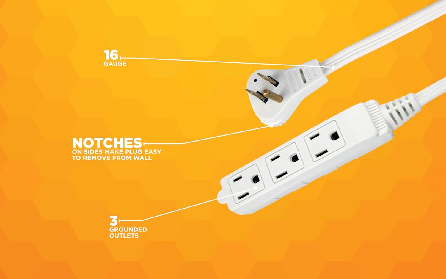 Woods Slimline 2232 Angled Flat Plug Extension Cord, 3 Grounded Outlets, 13-Foot, White M31688