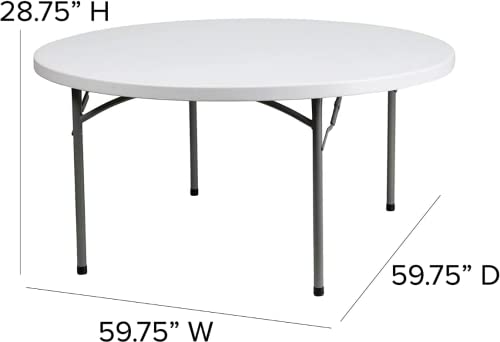 72" Round Folding Table, White Plastic, Heavy-Duty for Events G813803