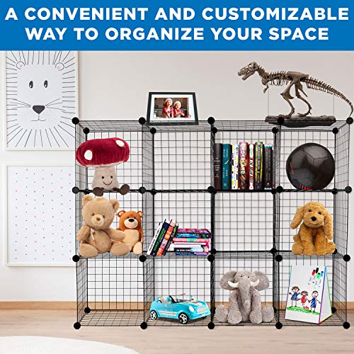 Wire Storage Cubes 12-Cube Metal Grid Organizer, Stackable Shelving, Black L325