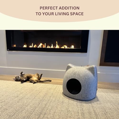 Cat wool cave bed for indoor cats, grey E128
